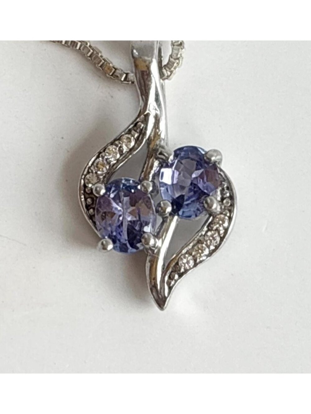 Tanzanite Accented Heart Sterling Silver 925 Vintage Pendant Necklace - 18"